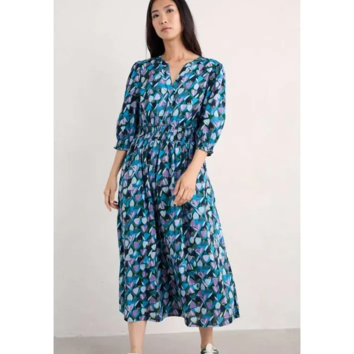 Seasalt Cornwall Fawn Organic Cotton Waisted Midi Dress-Women Dresses