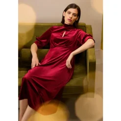 Seasalt Cornwall Four Lanes Velvet Empire Line Midi Dress-Women Dresses