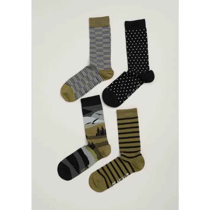 Seasalt Cornwall Gift Box of 4 Green Men's Sailor Socks- Socks