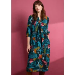 Seasalt Cornwall Harbour Cove Printed Tie Neck Midi Dress-Women Dresses