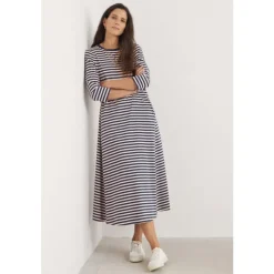 Seasalt Cornwall Ivey 3/4 Sleeve T-Shirt Dress in GOTS-Certified Organic Cotton Jersey-Women Dresses