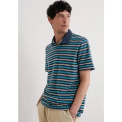 Seasalt Cornwall Men's Ballan Stripe Polo in GOTS-Certified Organic Cotton Jersey- Tops & T-shirts
