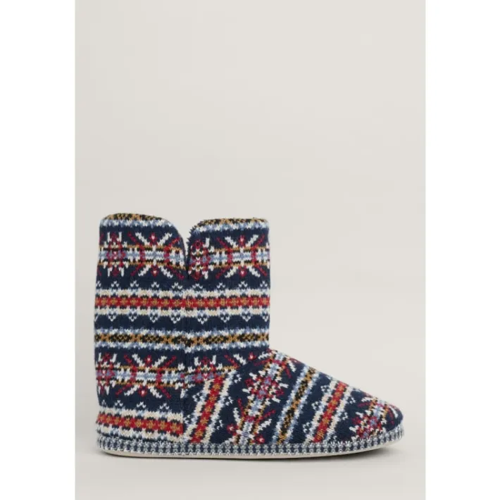 Seasalt Cornwall Northaway Men's Fair Isle Fleece Lined Slipper Boots- Nightwear | Slippers