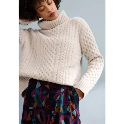 Seasalt Cornwall Pine Forest Cable Knit Merino Jumper-Women Knitwear