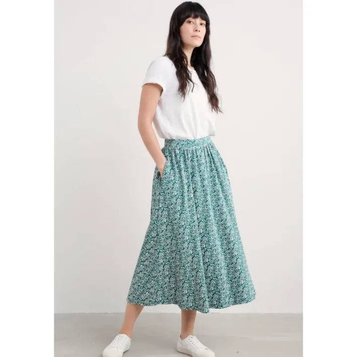 Seasalt Cornwall Ready Sail Printed Jersey Midi Skirt-Women Skirts