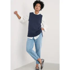 Seasalt Cornwall Smallcombe Knitted Vest in GOTS-Certified Organic Cotton-Women Knitwear | Tops