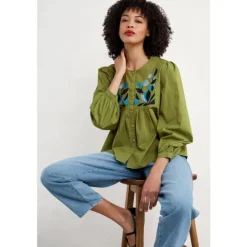 Seasalt Cornwall Thornapple Embroidered Shirt in GOTS-Certified Organic Cotton-Women Shirts & Blouses